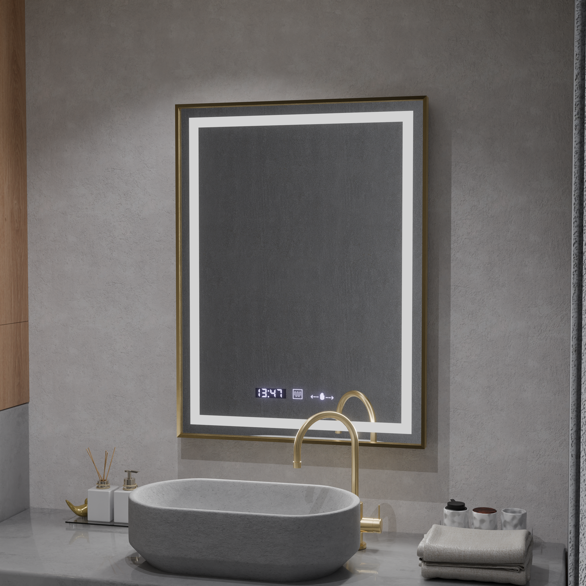 Oglinda LED Rectangulara, 60x80cm, Verite Royale Gold MotionGlow Marcello, Sistem Dezaburire, Ceas & Termometru, Dimabila, imaginea 8