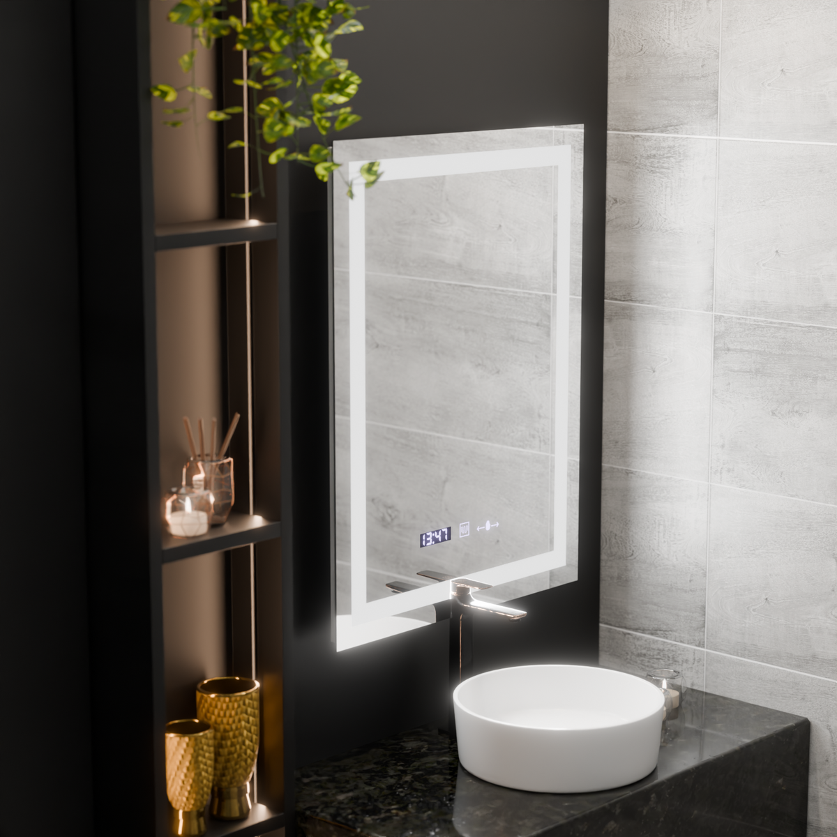 Oglinda LED Rectangulara, 60x80cm, Verite MotionGlow Marcello, Sistem Dezaburire, Ceas & Termometru, Dimabila