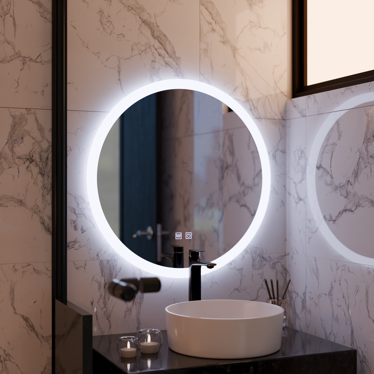 Oglinda LED Rotunda, 60cm, Noxia Touch, Sistem Dezaburire, Dimabila, imaginea 4