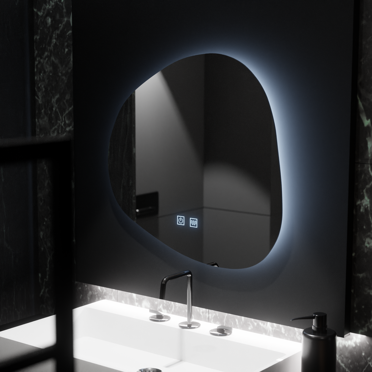 Oglinda LED Organica 60x60cm, Duna Touch, Sistem Dezaburire, Dimabila