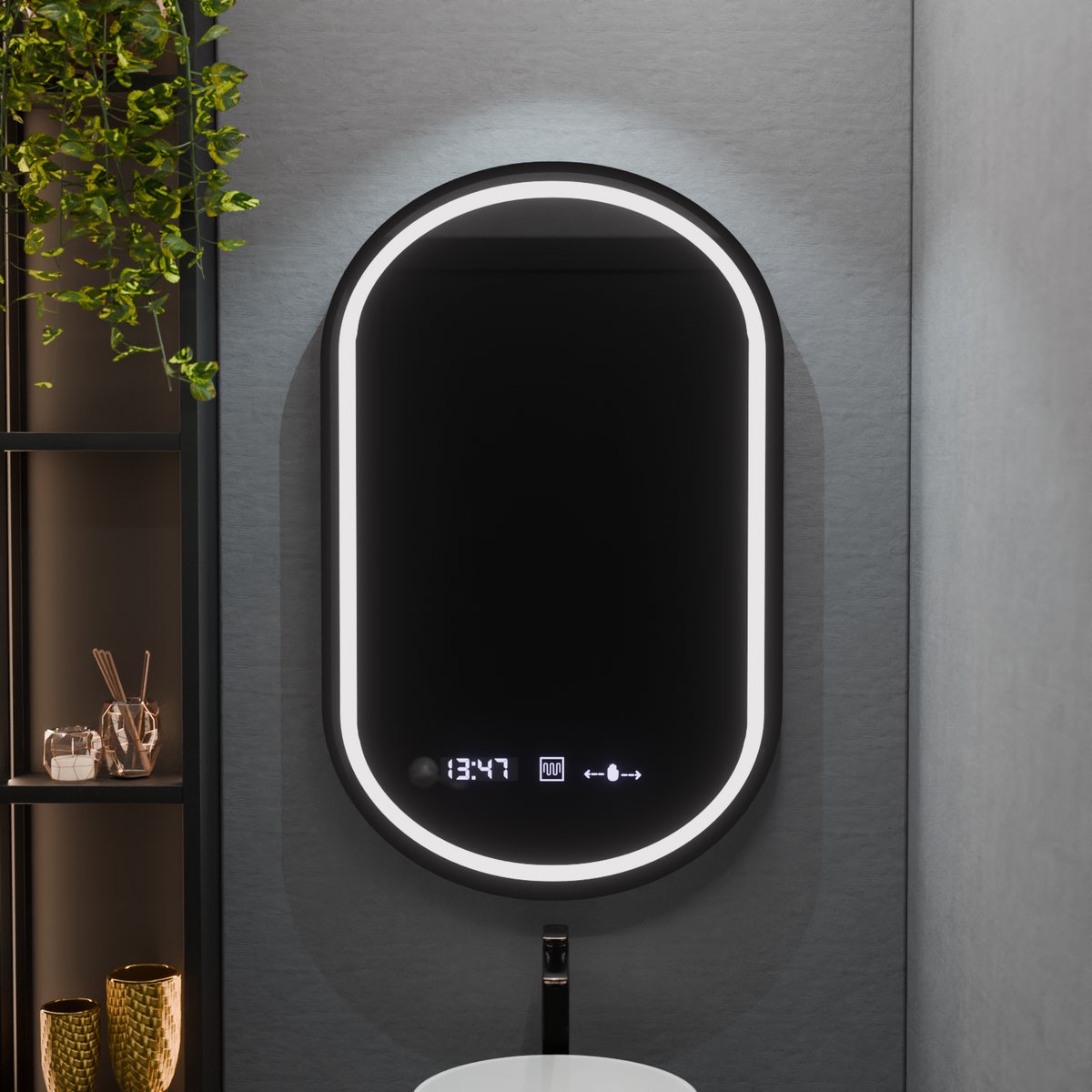 Oglinda LED Ovala, 50x80cm, Alessia MotionGlow Marcello, Sistem Dezaburire, Ceas & Termometru, Dimabila, imaginea 4