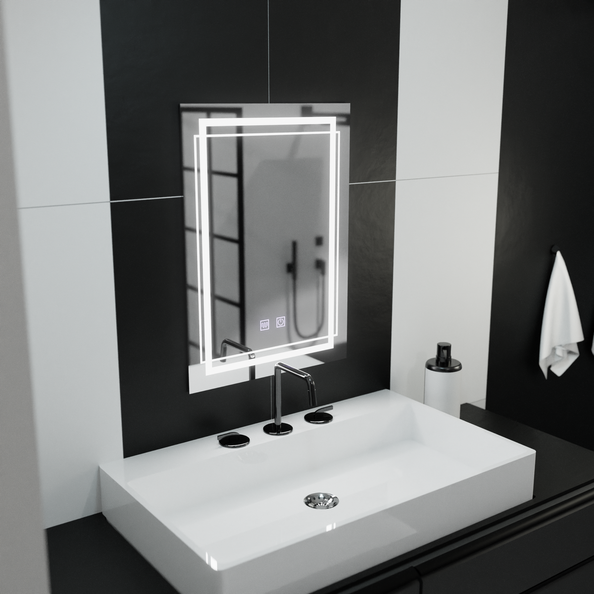 Oglinda LED Rectangulara, 60x80cm, KOVEN Touch, Lumina Rece, Sistem Dezaburire,Dimabila, imaginea 2