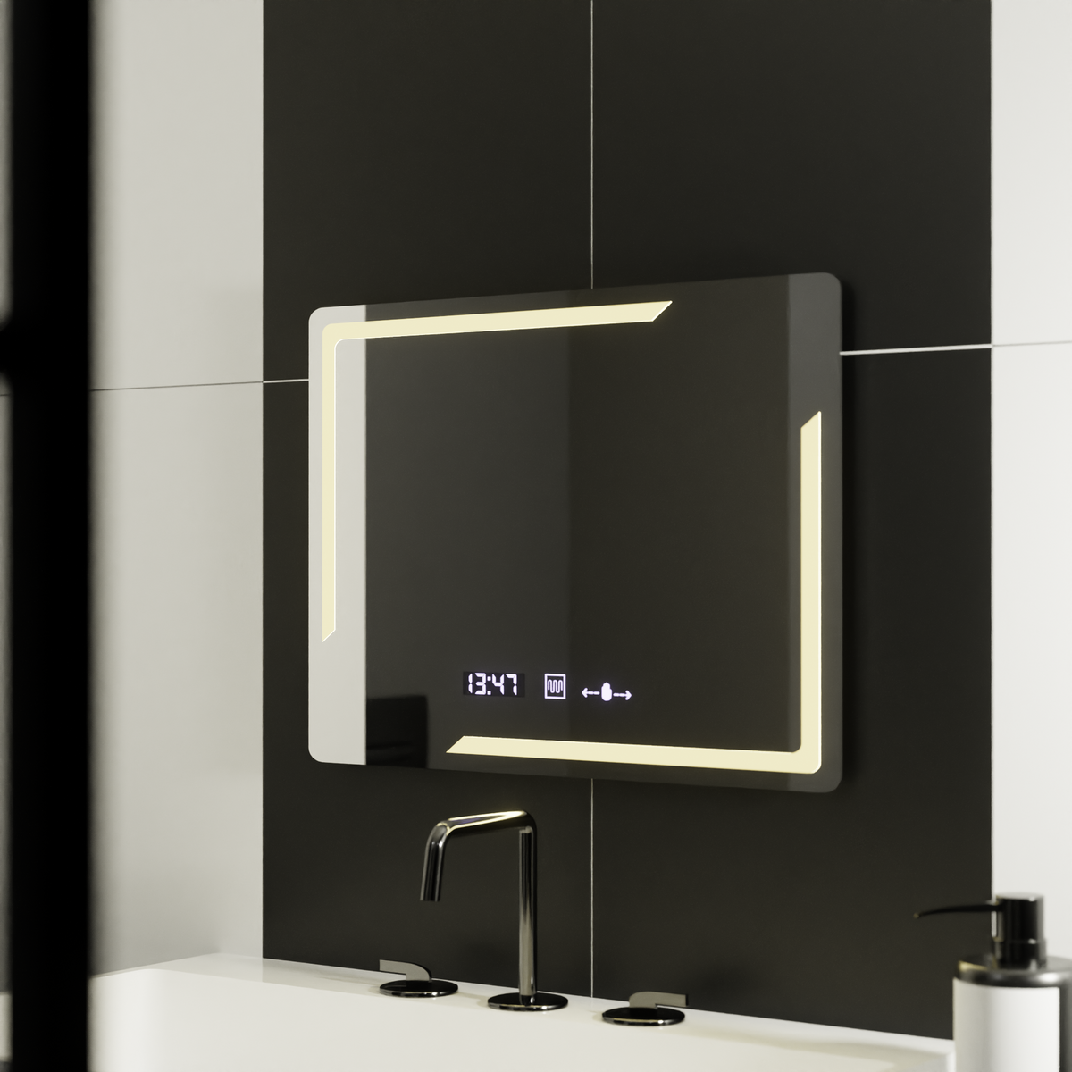 Oglinda LED Rectangulara, 80x60cm, Rayonnement MotionGlow Marcello, Sistem Dezaburire, Ceas & Termometru, Dimabila