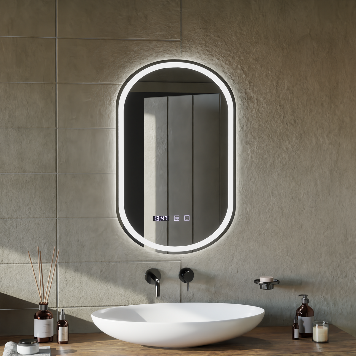 Oglinda LED Touch ONIRA Sistem Dezaburire, Ceas si Temperatura 50x80 cm, imaginea 7