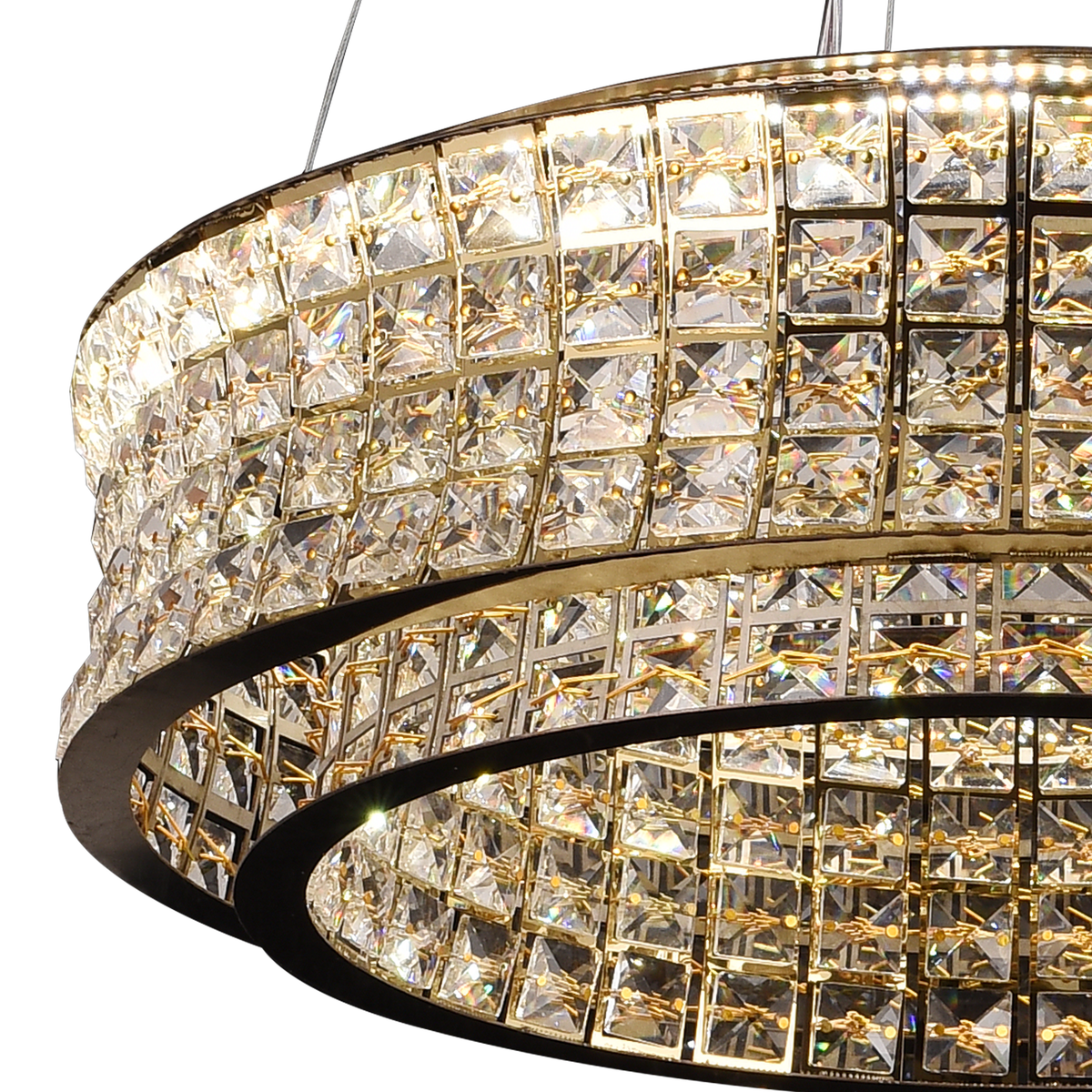Lustra LED cu Telecomanda,LLC160/500GD, Cristal si Metal, 54W, Dimabila, Inaltime Reglabila, Lumina Rece/Calda/Neutra, Iluminat Luxos