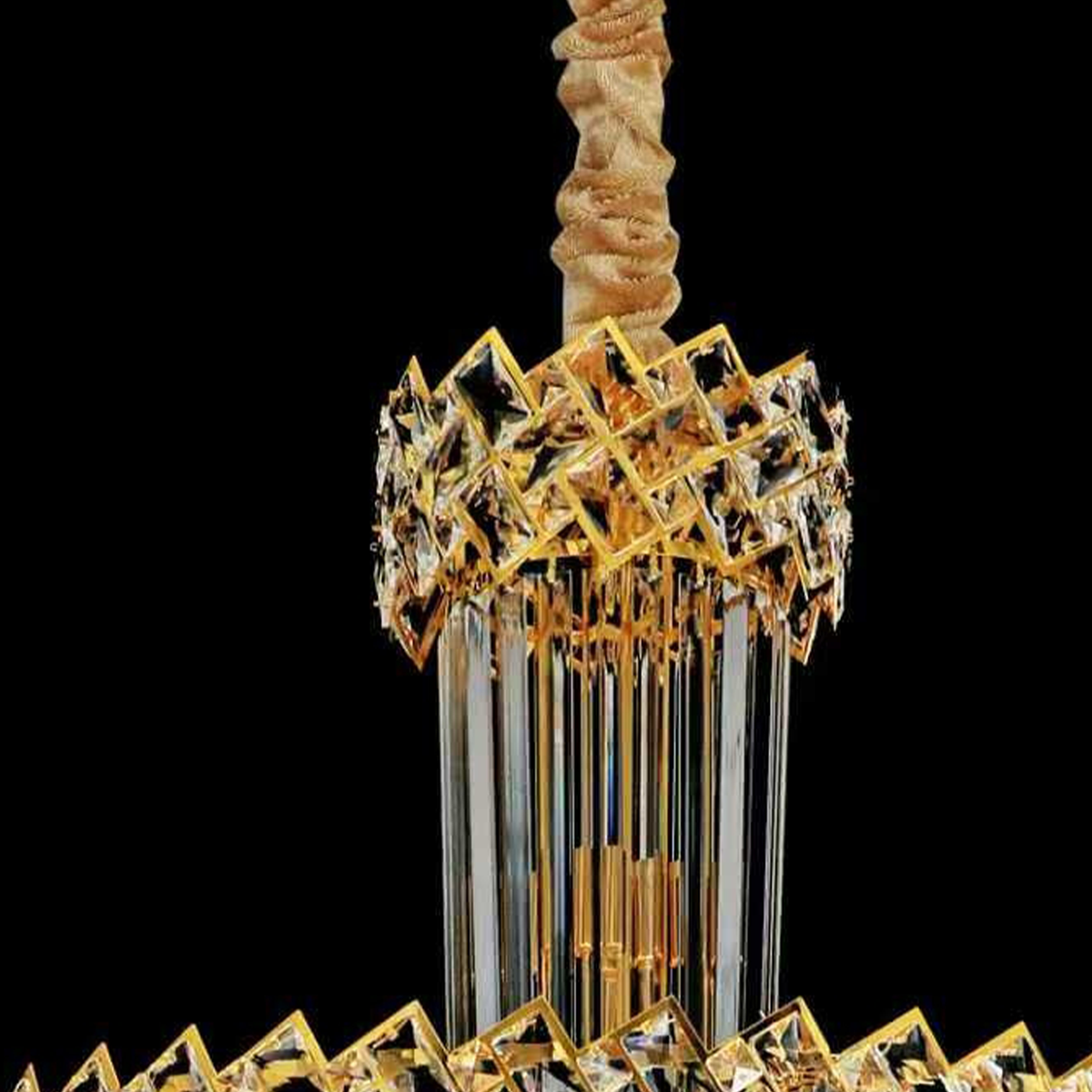 Candelabru Cristal CC800/700X2100GD, 33xE14, Diametru 70cm, Inaltime 210cm, Auriu Lucios, Inaltime Reglabila, Design Elegant