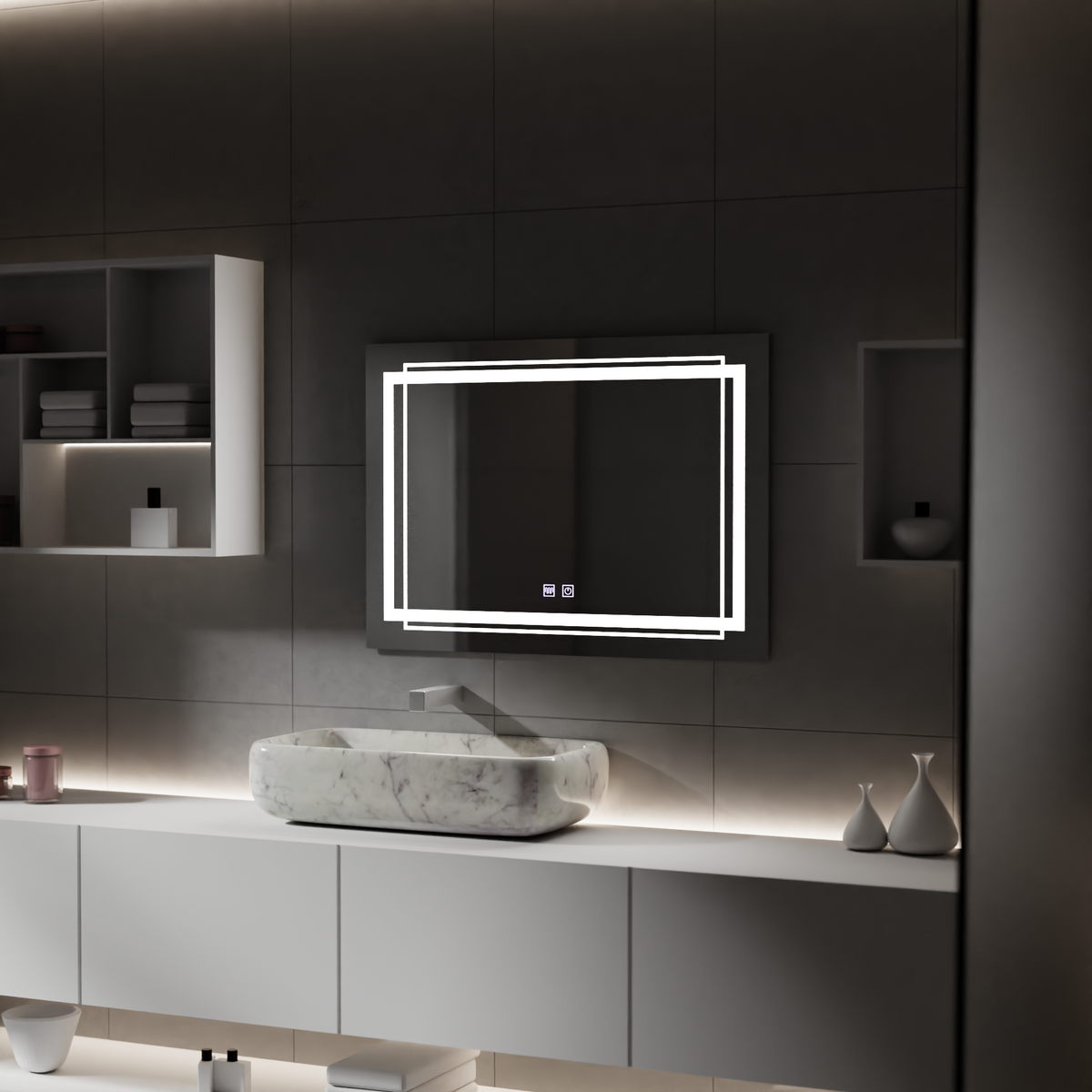 Oglinda LED Rectangulara, 80x60cm, KOVEN Touch, Sistem Dezaburire,Dimabila