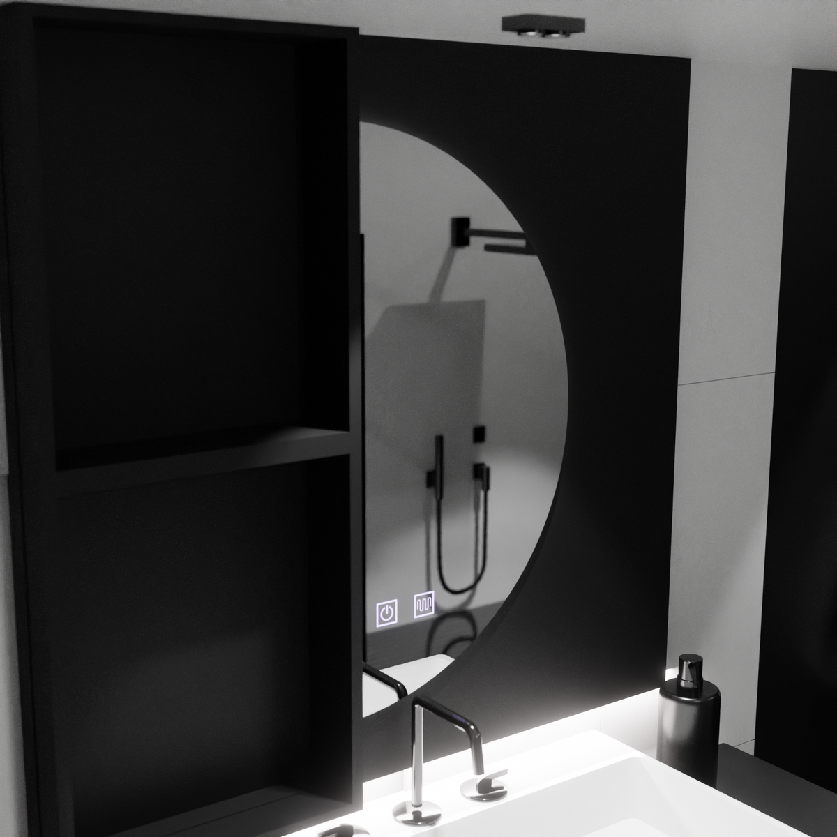 Oglinda LED Semiluna 50x100cm, Arcuat Touch, Sistem Dezaburire, Dimabila
