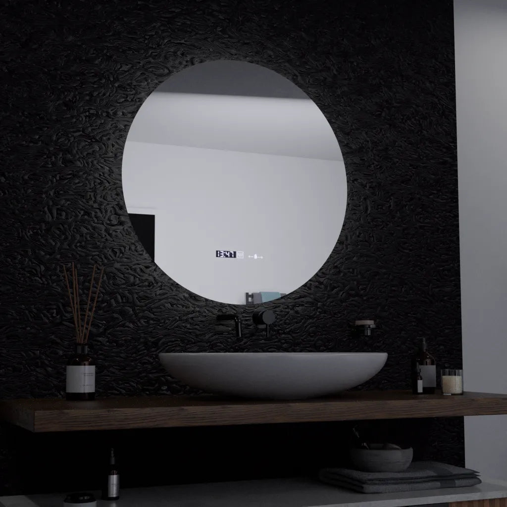 Oglinda LED Rotunda, 60cm, Serenite MotionGlow Marcello, Sistem Dezaburire, Ceas & Termometru, Dimabila