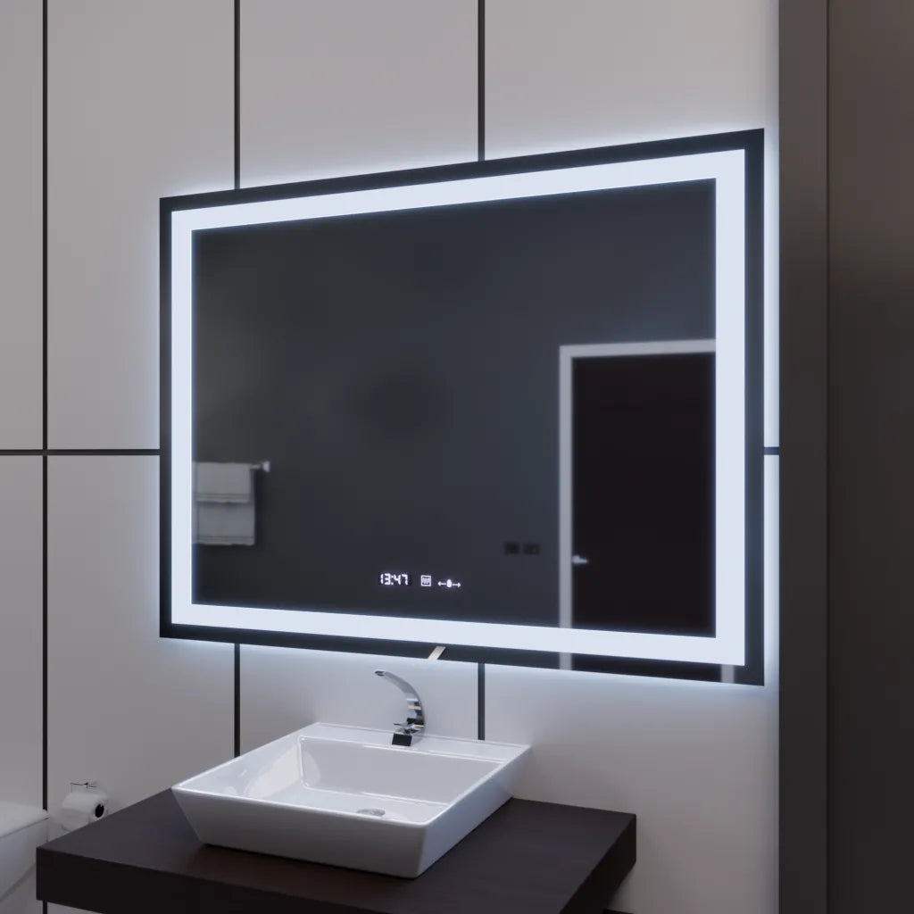Oglinda LED Rectangulara, 100x75cm, Verite MotionGlow Marcello, Sistem Dezaburire, Ceas & Termometru, Dimabila