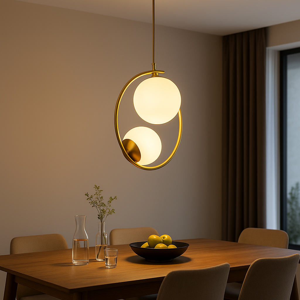 Lustr LOFT Atelier, 2x E27, Biela Zlatá, Kov, Nastaviteľná výška, imaginea 1