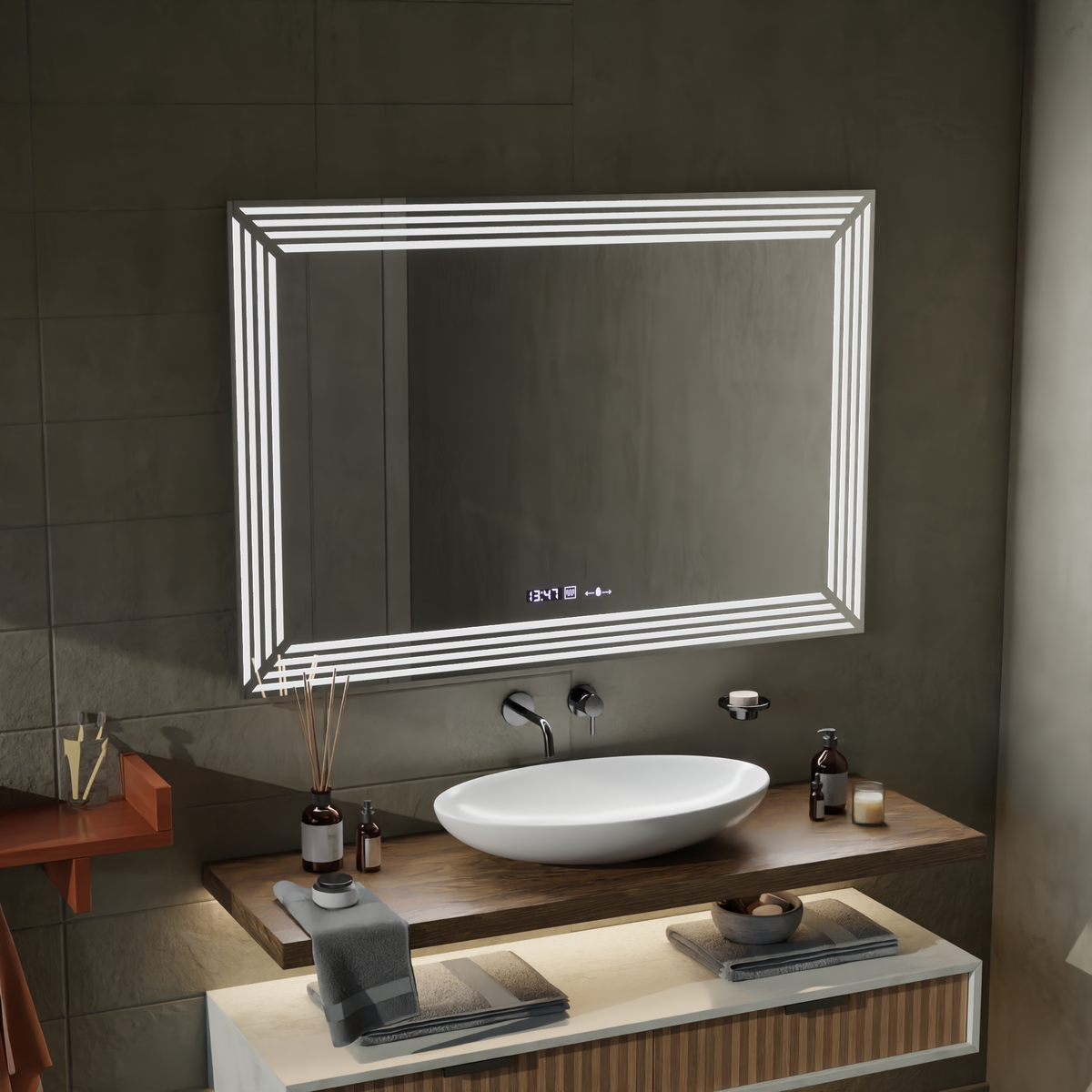 Oglinda LED Rectangulara, 80x60cm, Venezia Senzor MotionGlow Marcello, Sistem Dezaburire, Ceas & Termometru, Dimabila, imaginea 6