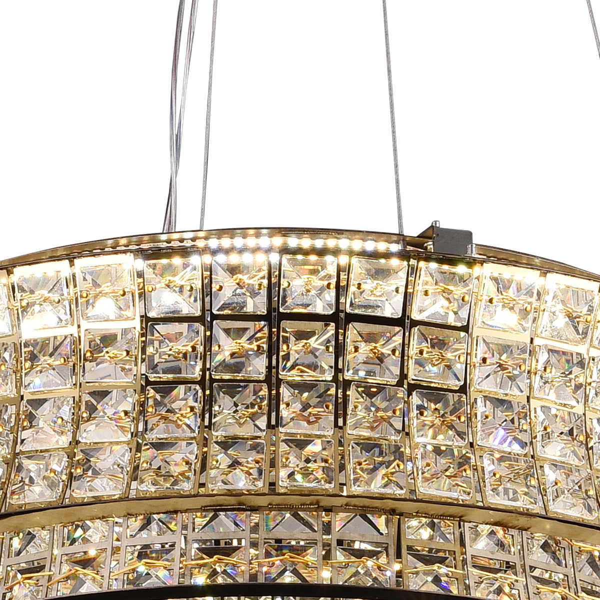 Lustra LED cu Telecomanda,LLC160/500GD, Cristal si Metal, 54W, Dimabila, Inaltime Reglabila, Lumina Rece/Calda/Neutra, Iluminat Luxos