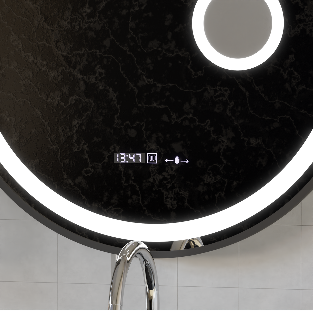 Kulaté LED zrkadlo, 11 W, 60 cm, senzor pohybu Micah MotionGlow Marcello, antidemostilový systém, hodiny a teplomer, kozmetické zväčšenie, dimovateľné, imaginea 2