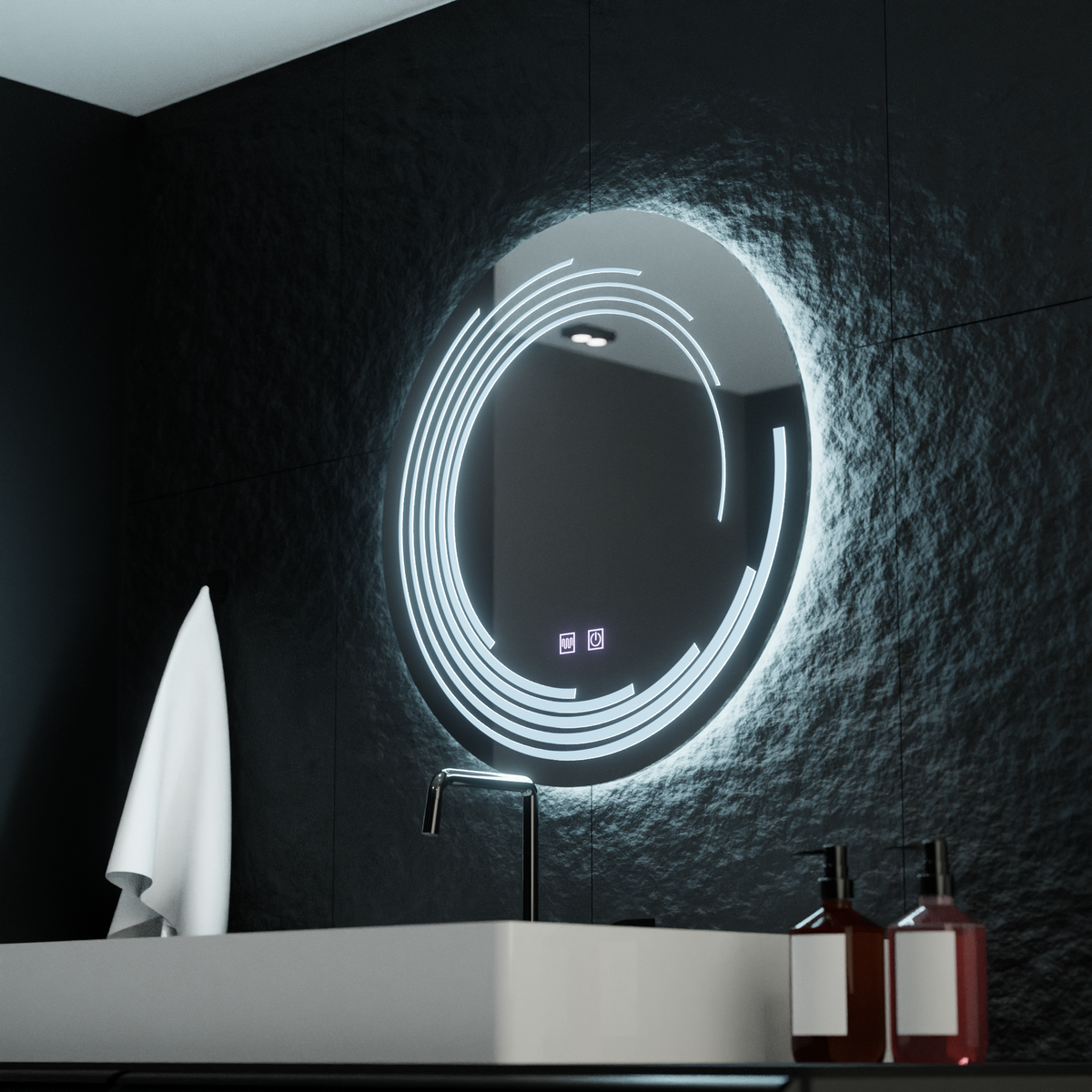 Oglinda LED Rotunda, 60cm, Lira Touch, Sistem Dezaburire, Dimabila