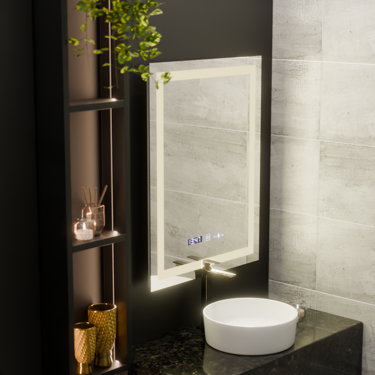Oglinda LED Rectangulara, 60x80cm, Verite MotionGlow Marcello, Sistem Dezaburire, Ceas & Termometru, Dimabila
