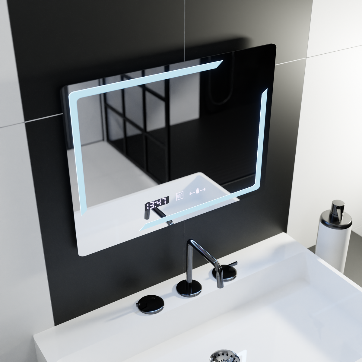 Oglinda LED Rectangulara, 80x60cm, Rayonnement MotionGlow Marcello, Sistem Dezaburire, Ceas & Termometru, Dimabila