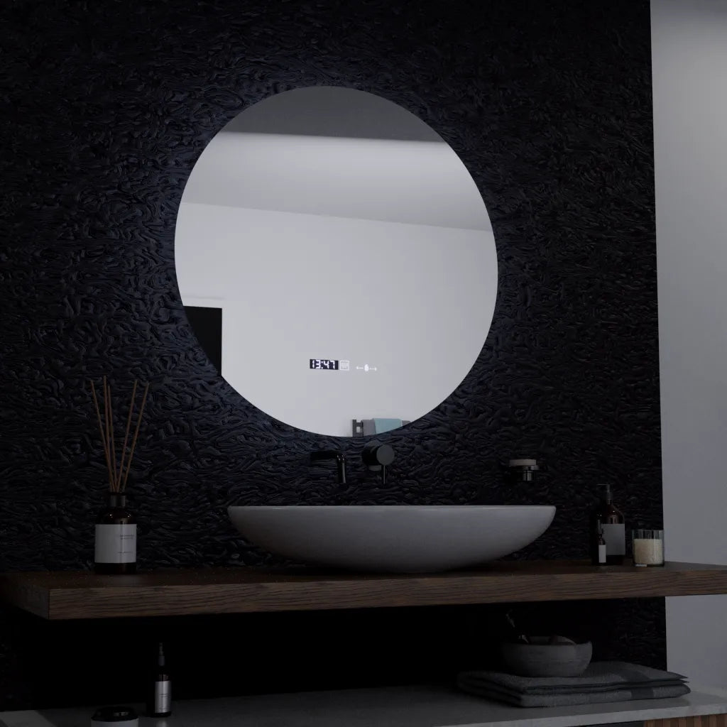 Oglinda LED Rotunda, 60cm, Serenite MotionGlow Marcello, Sistem Dezaburire, Ceas & Termometru, Dimabila