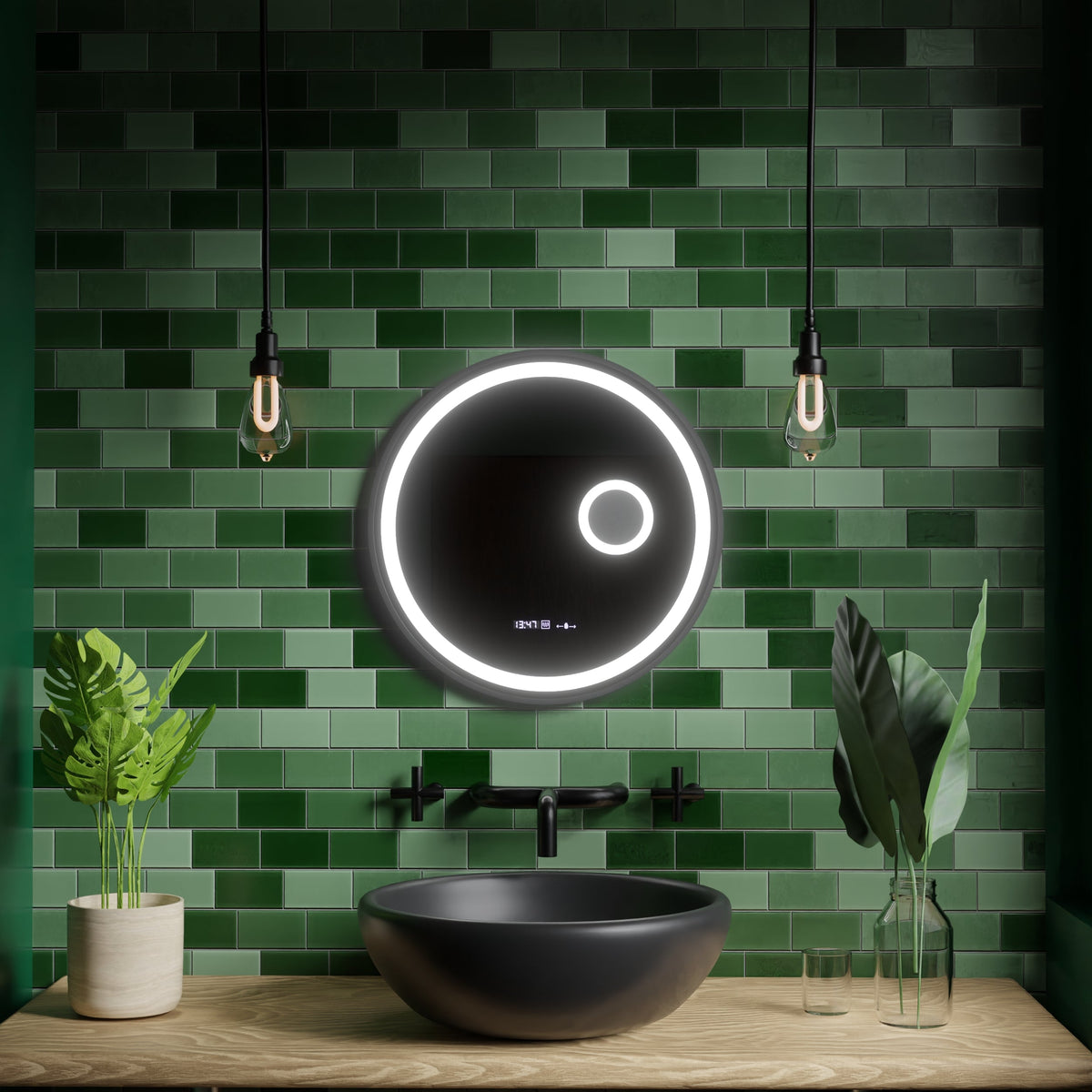Oglinda LED Rotunda, 11W, 60cm, Micah Senzor MotionGlow Marcello, Sistem Dezaburire, Ceas & Termometru, Lupa Cosmetica, Dimabila, imaginea 1