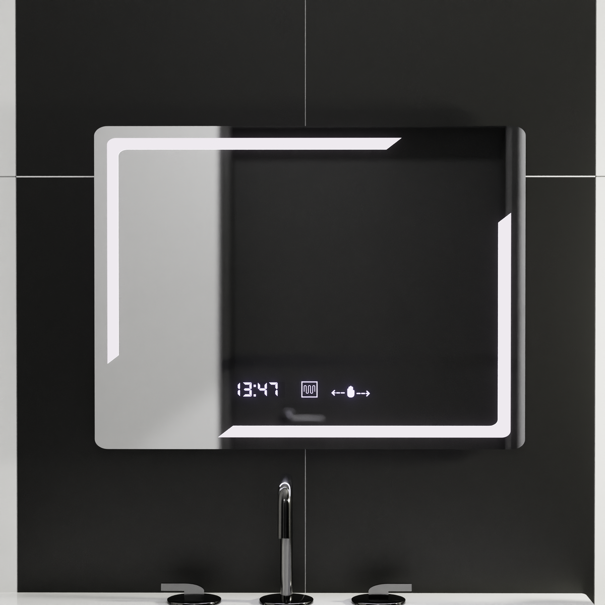 Oglinda LED Rectangulara, 80x60cm, Rayonnement MotionGlow Marcello, Sistem Dezaburire, Ceas & Termometru, Dimabila