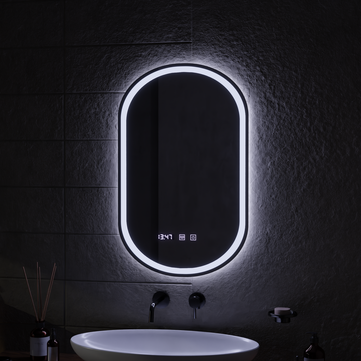 Oglinda LED Touch ONIRA Sistem Dezaburire, Ceas si Temperatura 50x80 cm, imaginea 6