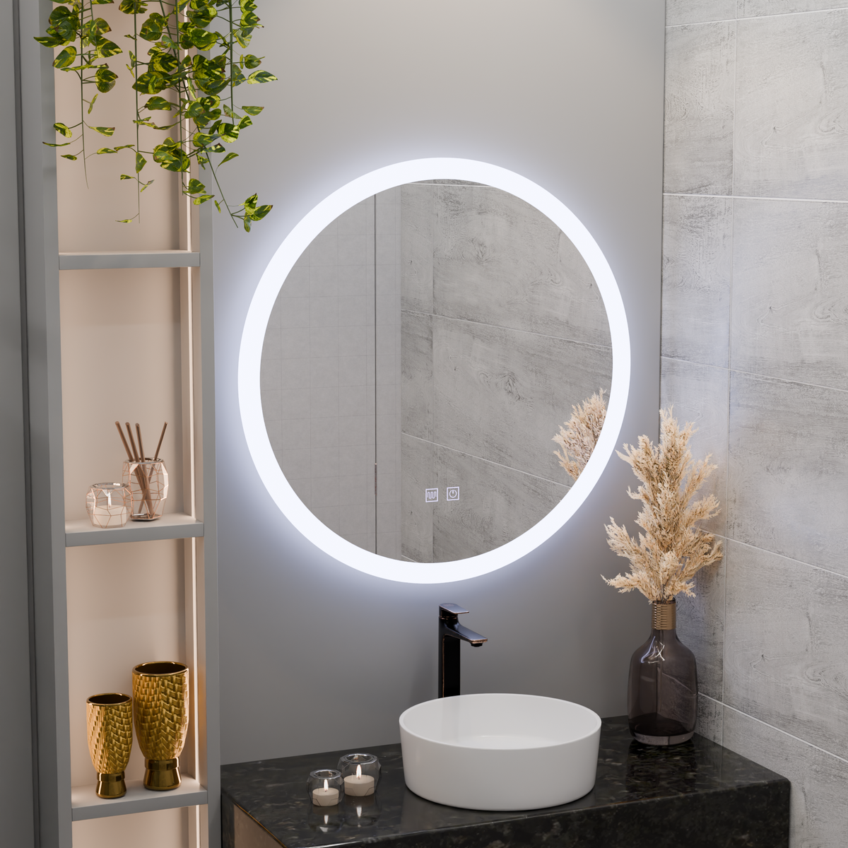 Oglinda LED Rotunda, 60cm, Noxia Touch, Sistem Dezaburire, Dimabila, imaginea 5