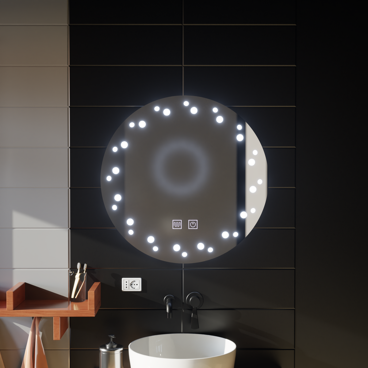 Oglinda LED Touch Ivory, Sistem Dezaburire, Diametru 60cm, Lumina Rece 6000K, imaginea 4