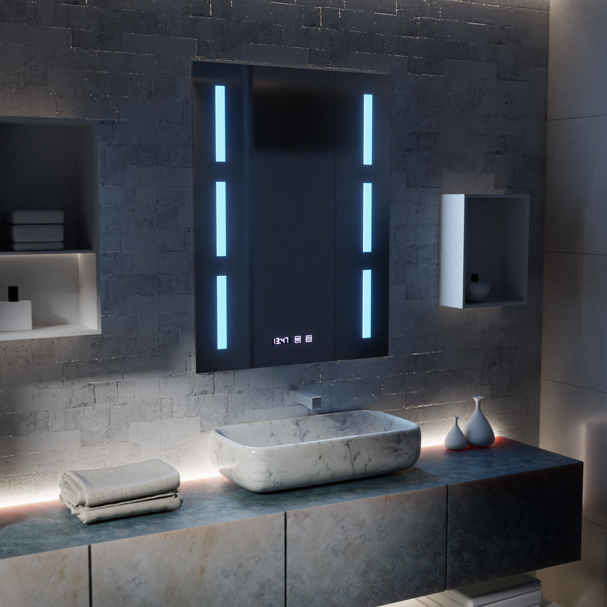 Oglinda LED Touch Erich S86/60X80 Sistem Dezaburire, Ceas si Temperatura 60x80 cm