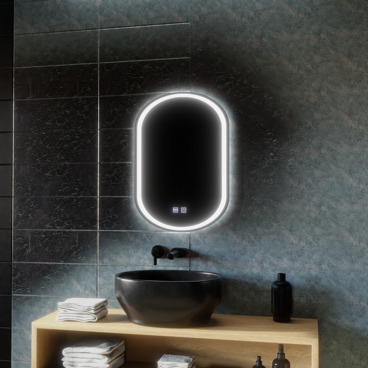 Oglinda LED Ovala, 45x65cm, Velara Touch, Sistem Dezaburire, Dimabila, imaginea 2