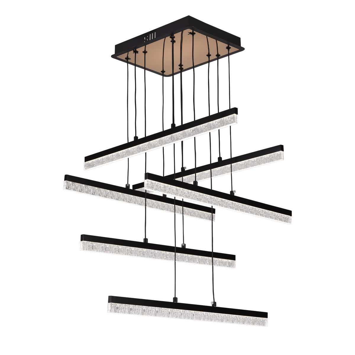 Lustra LED Suspendata cu Telecomanda, STRATA, 6 elemente, 82W, Lumina 3000/4000/6000K, Negru, Inaltime Reglabila