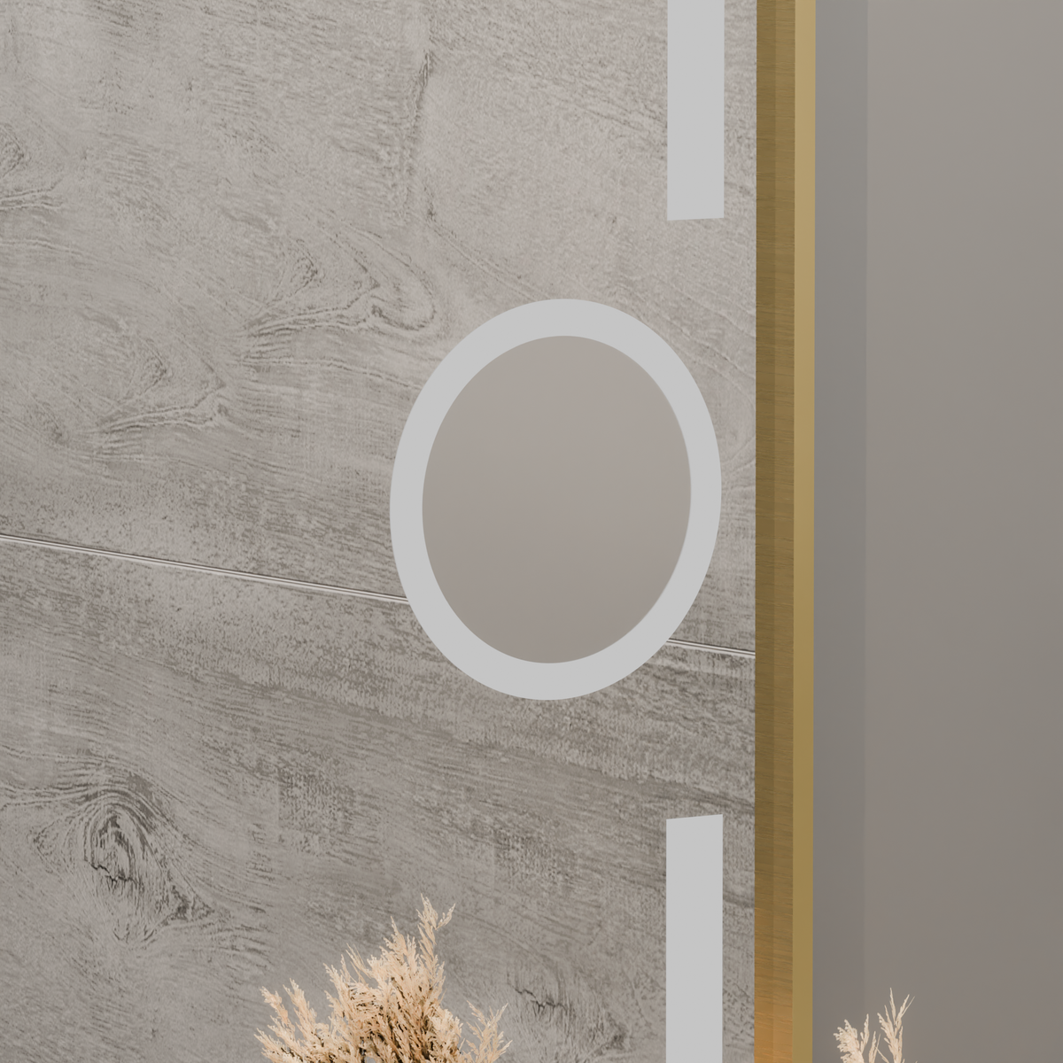 Oglinda LED Rectangulara, 80x60cm, Eclat MotionGlow Marcello, Sistem Dezaburire, Ceas & Termometru, Lupa Cosmetica, Dimabila, Rama Auriu Brushed