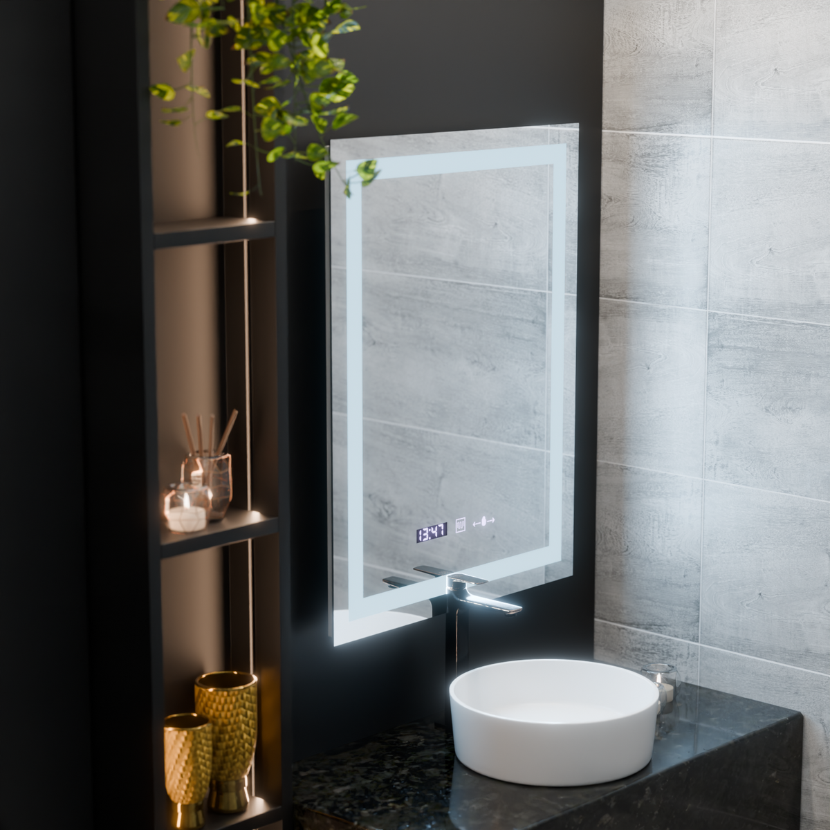 Oglinda LED Rectangulara, 60x80cm, Verite MotionGlow Marcello, Sistem Dezaburire, Ceas & Termometru, Dimabila