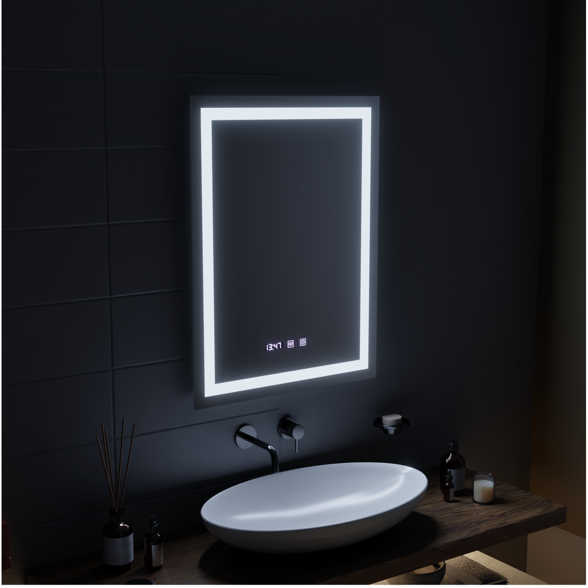 Oglinda LED Touch MODENA Sistem Dezaburire, Ceas si Temperatura 60x80 cm