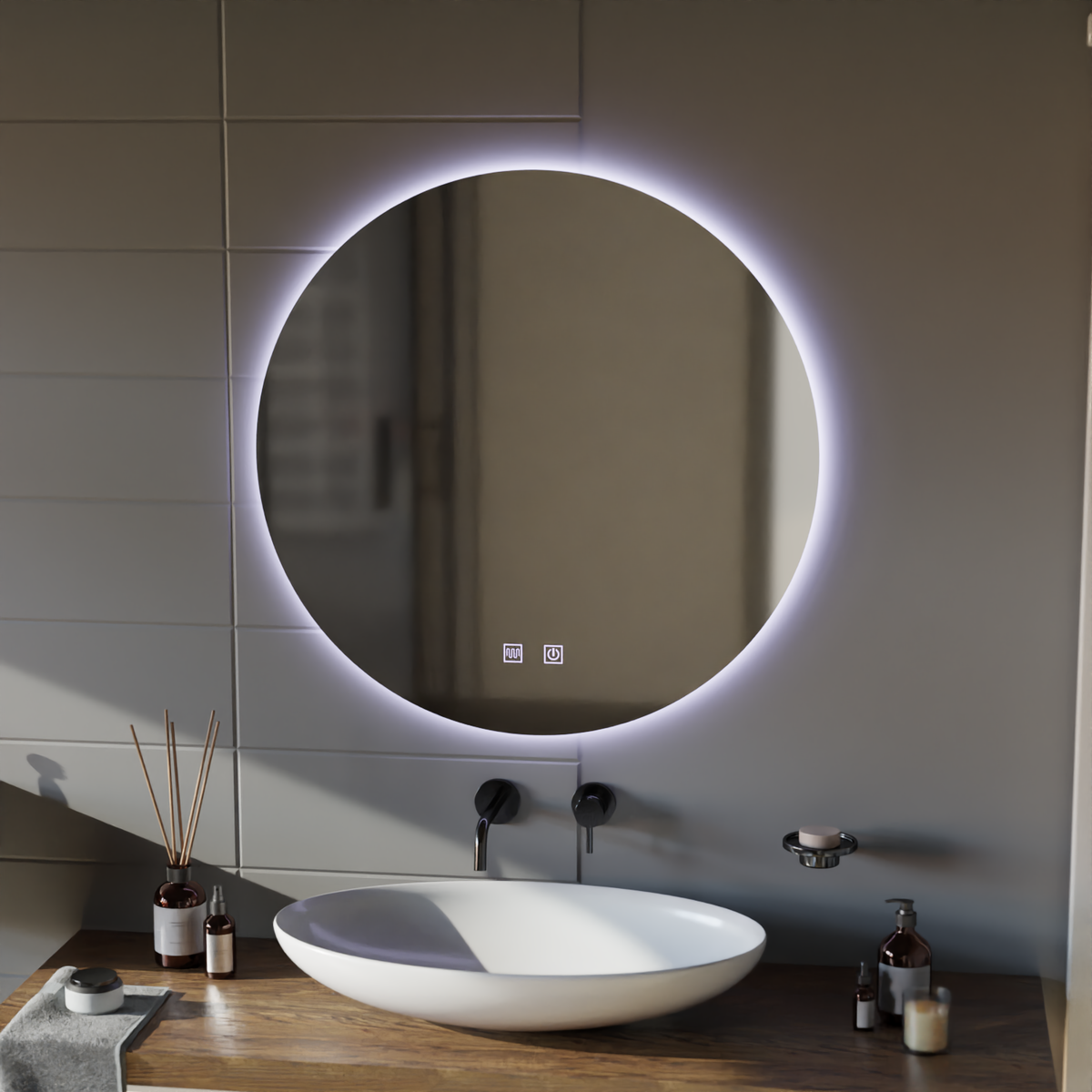 Oglinda LED Rotunda, 70cm, Isolda, Touch, Sistem Dezaburire, imaginea 5