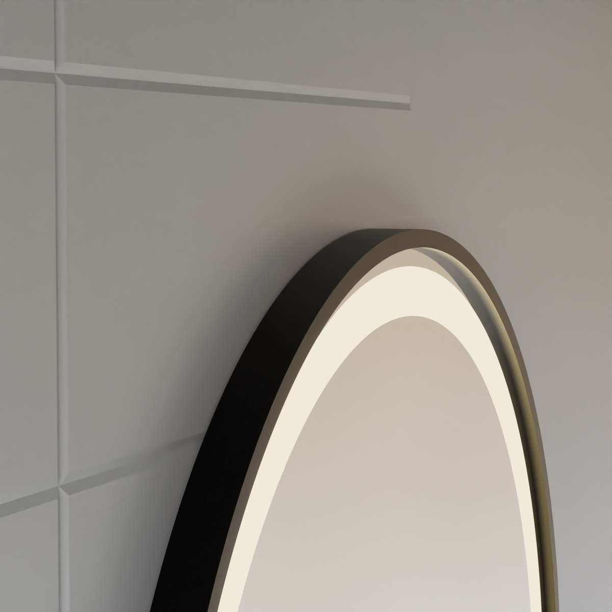 Oglinda LED Touch NOVARA Sistem Dezaburire, Ceas si Temperatura 60 cm Rama Negru Brushed