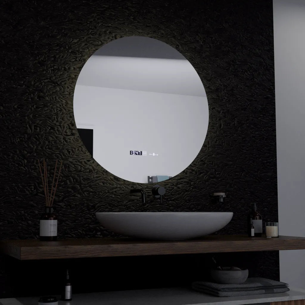 Oglinda LED Rotunda, 60cm, Serenite MotionGlow Marcello, Sistem Dezaburire, Ceas & Termometru, Dimabila