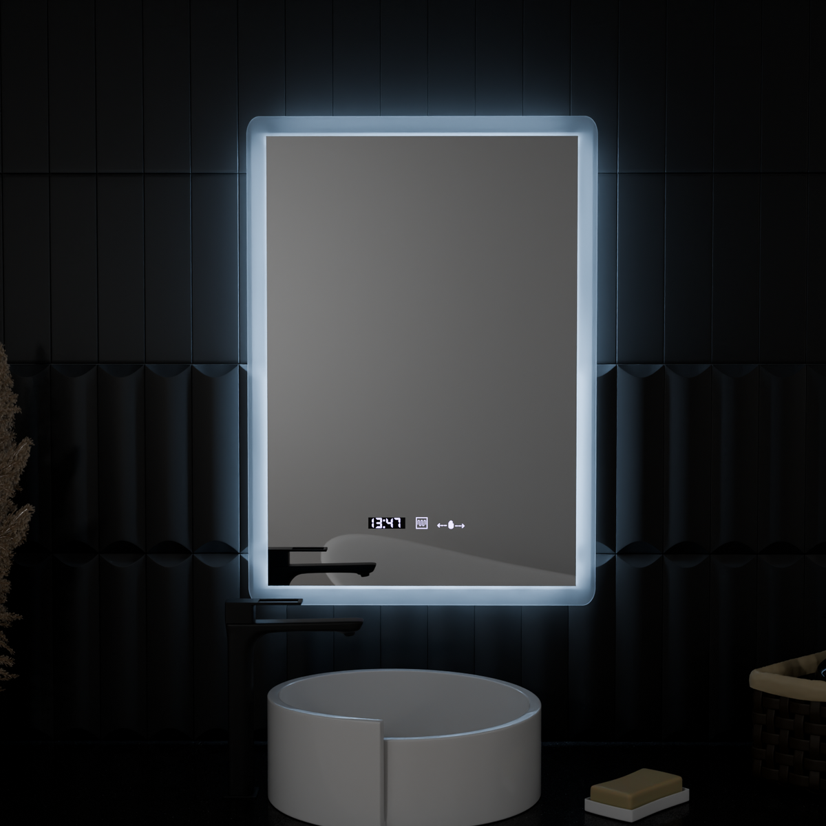 Oglinda LED Rectangulara, 50x70cm, ELANCEE Senzor MotionGlow Marcello, Sistem Dezaburire, Ceas & Termometru, Dimabila