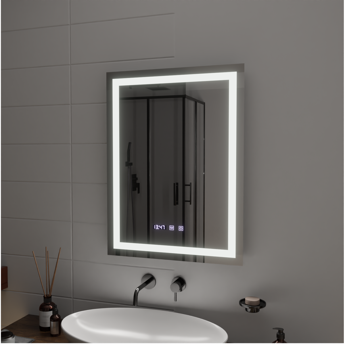Oglinda LED Touch MODENA Sistem Dezaburire, Ceas si Temperatura 60x80 cm
