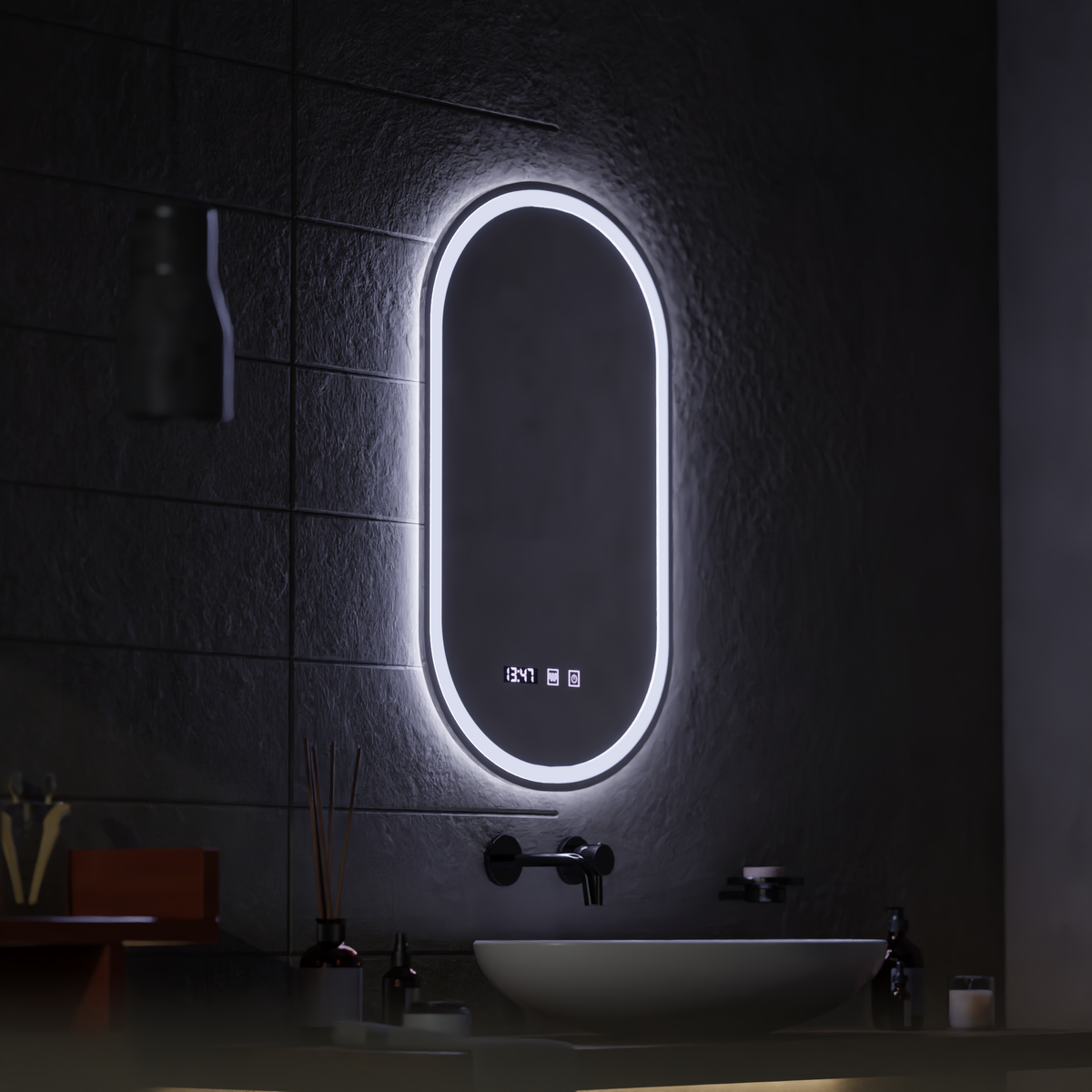 Oglinda LED Touch ONIRA Sistem Dezaburire, Ceas si Temperatura 50x80 cm, imaginea 1
