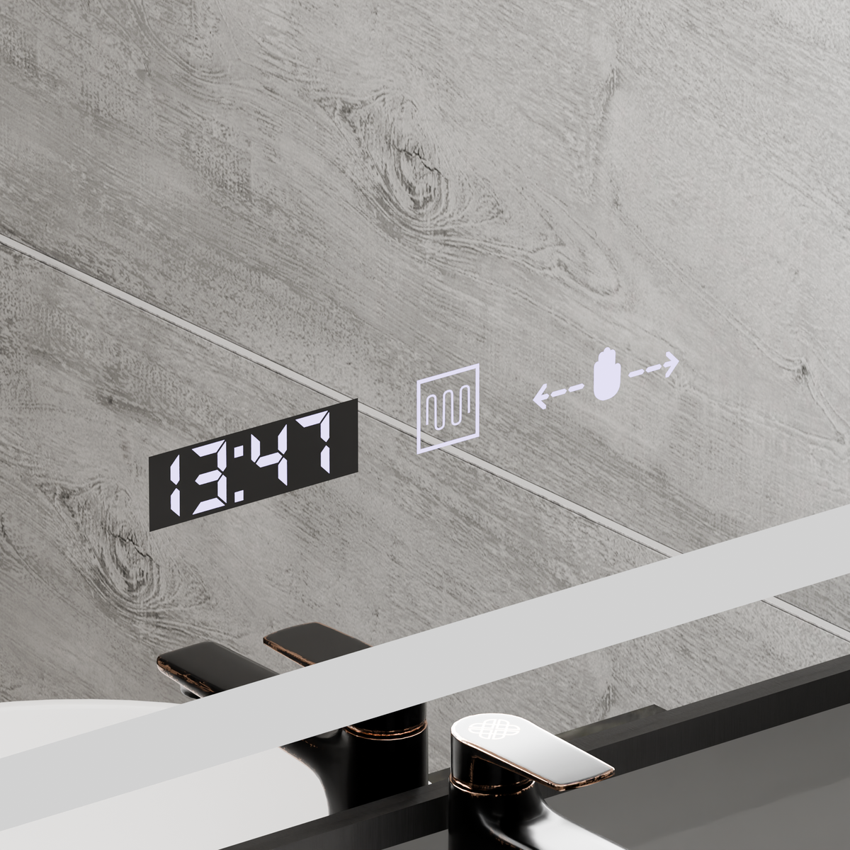 Oglinda LED Rectangulara, 60x80cm, Verite Majeste Noir Motion Glow Marcello, Sistem Dezaburire, Ceas & Termometru, Dimabila, imaginea 2