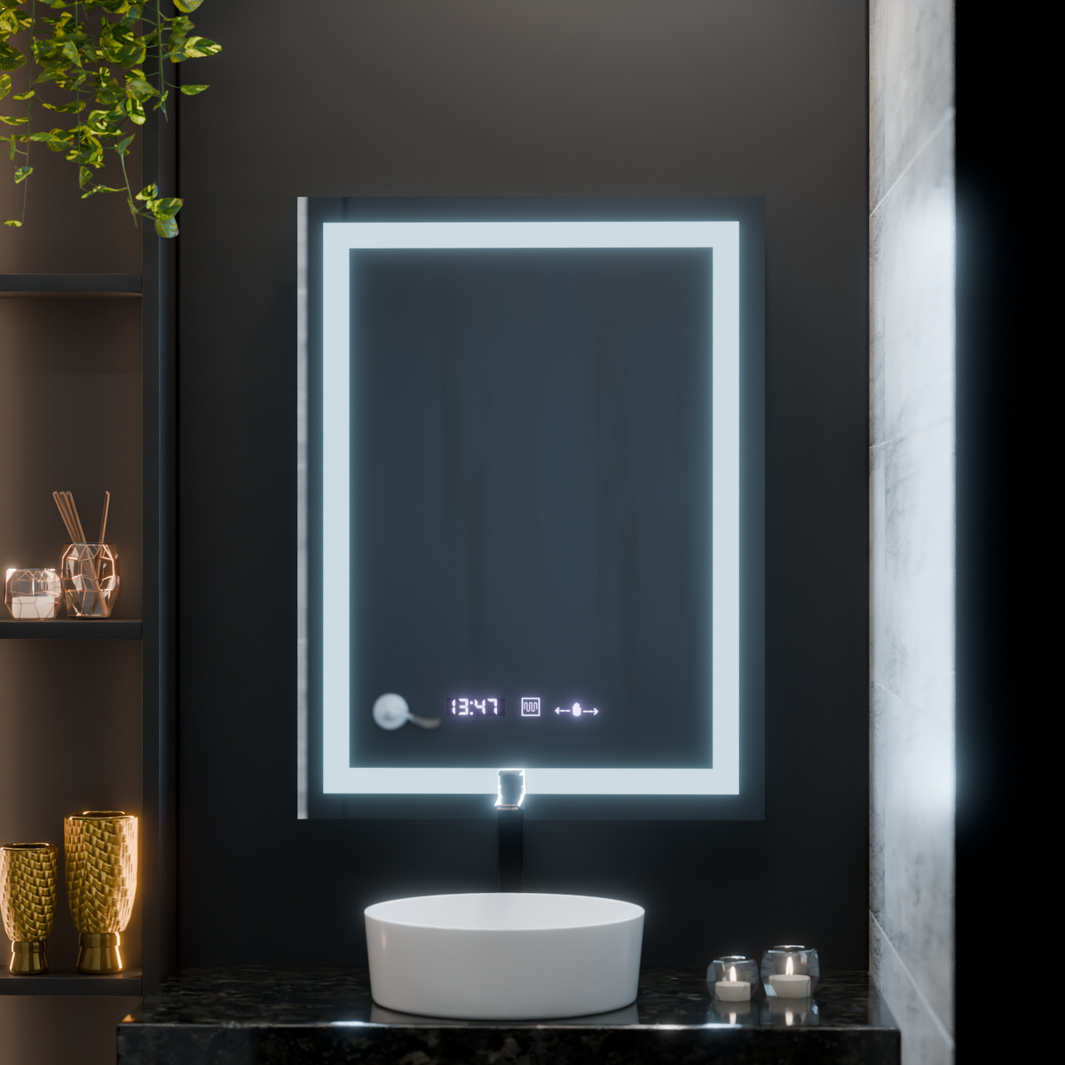 Oglinda LED Rectangulara, 60x80cm, Verite MotionGlow Marcello, Sistem Dezaburire, Ceas & Termometru, Dimabila