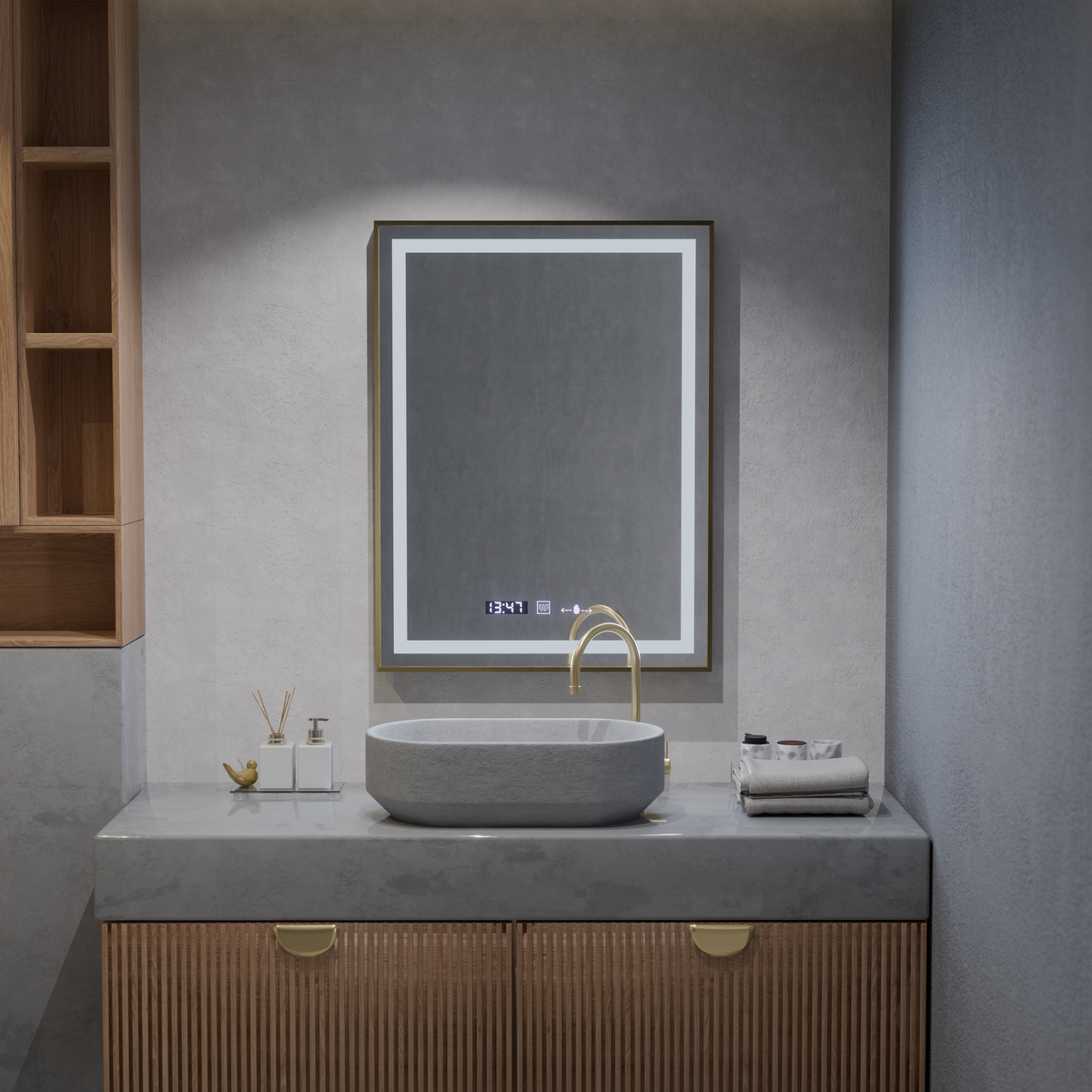 Oglinda LED Rectangulara, 60x80cm, Verite Royale Gold MotionGlow Marcello, Sistem Dezaburire, Ceas & Termometru, Dimabila, imaginea 7