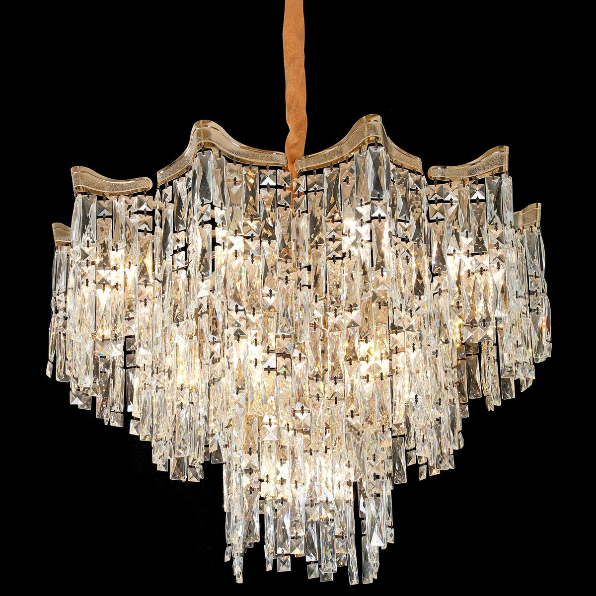 Candelabru Cristal VETRA Regalis 17xE14, D80 cm, Auriu, Inaltime Reglabila, Metal si Cristal