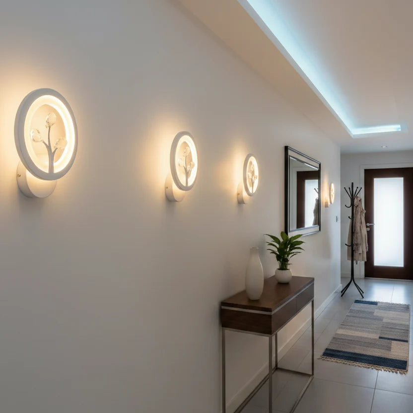 Aplica LED DAISY, 14W, Lumina Rece/Calda/Neutra, Alb cu Cristal
