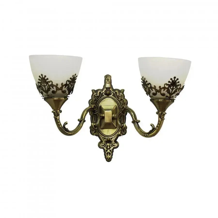 Aplica Rustic COTTAGE, 2xE27, Bronz cu Alb, Metal si Sticla