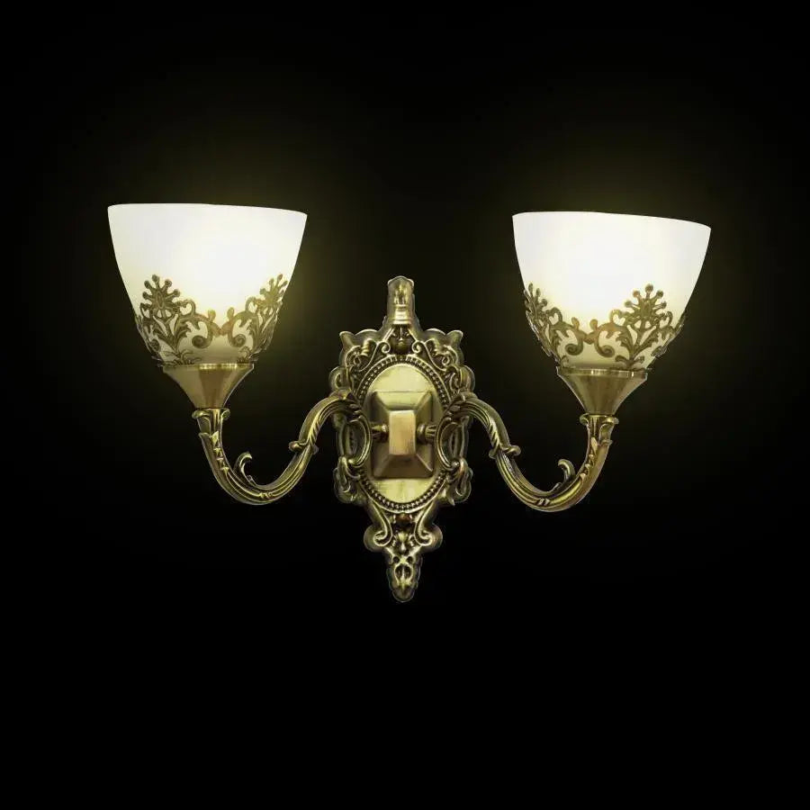 Aplica Rustic COTTAGE, 2xE27, Bronz cu Alb, Metal si Sticla