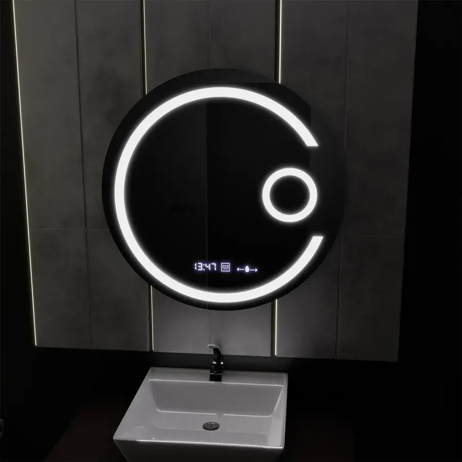 Oglinda LED Rotunda, 60cm, Visio MotionGlow Marcello, Sistem Dezaburire, Ceas & Termometru, Lupa Cosmetica, Dimabila, imaginea 5