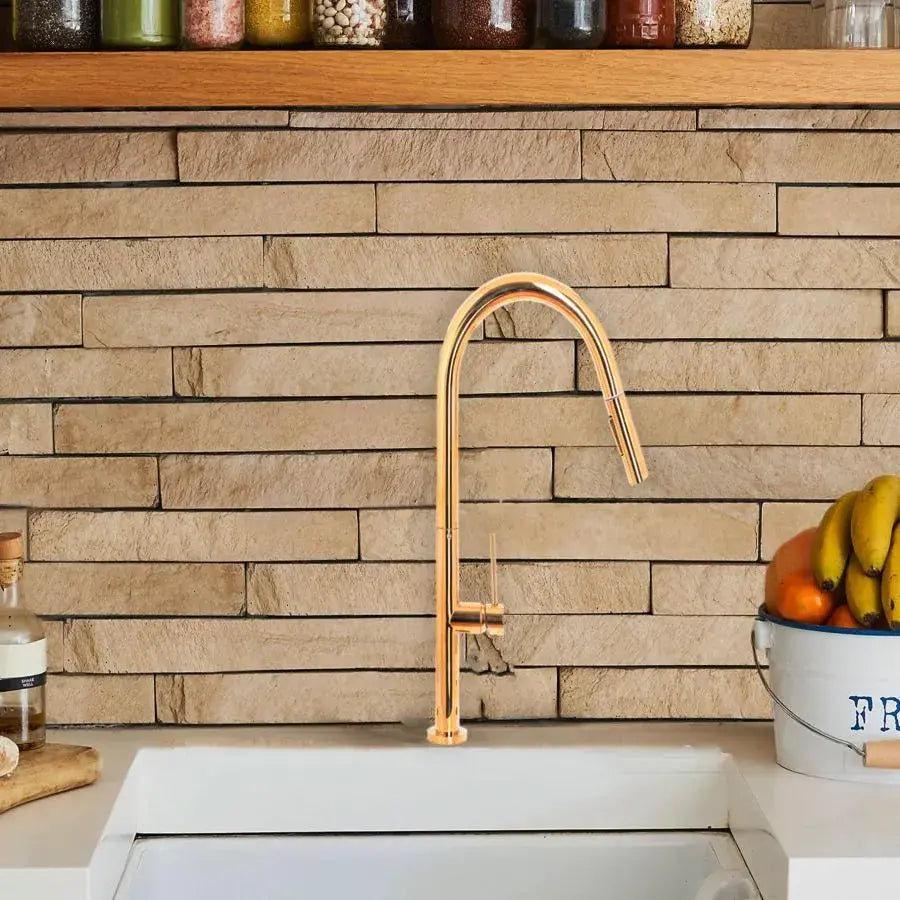 Kuchynská batéria s vytiahovanou sprchou, sanitárna mos (Zn), zlatá, CF2043, imaginea 1