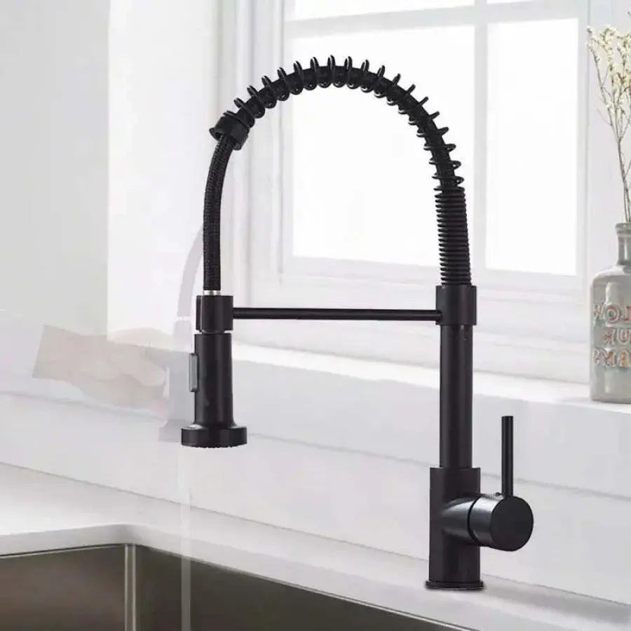 Baterie Bucatarie cu Dus Extractibil, Inox si Alama Negru, YD101BK