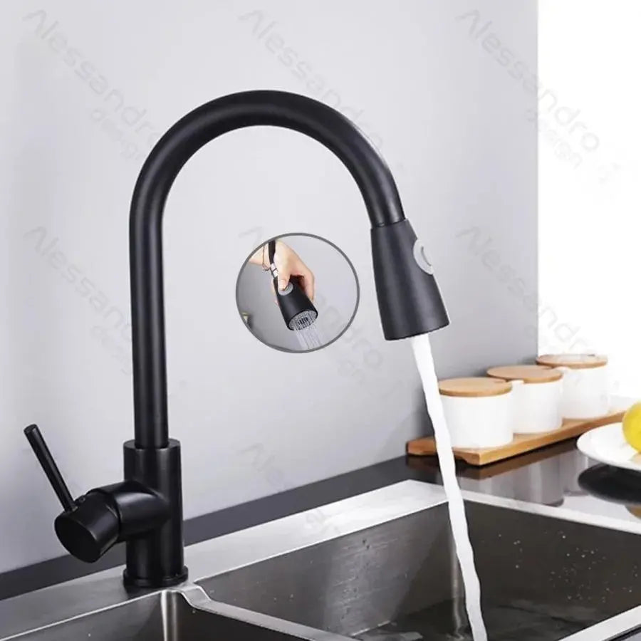Baterie Bucatarie cu Dus Extractibil, Inox SUS304, Negru, CF018BK